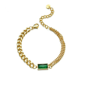 Stainless Steel Emerald Green Chain Bracelet for Women Men