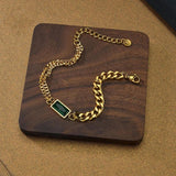 Stainless Steel Emerald Green Chain Bracelet for Women Men