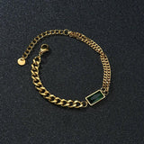 Stainless Steel Emerald Green Chain Bracelet for Women Men