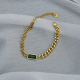 Stainless Steel Emerald Green Chain Bracelet for Women Men