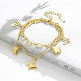 Stainless Steel Butterfly Bracelets Double Layer Chain Women Party Jewelry