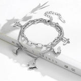 Stainless Steel Butterfly Bracelets Double Layer Chain Women Party Jewelry
