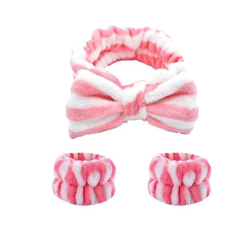 3Pcs/Set Toiletry Makeup Headband Wrist Strap Women's Bracelet Scrunchie Striped