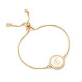 Shell Zircon Letter Charm Bracelet Copper A-Z Initial Chain Women's Jewelry
