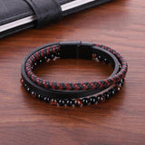 Handwoven Natural Stone Leather Bracelet Men's Jewelry
