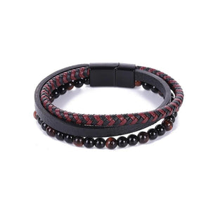 Handwoven Natural Stone Leather Bracelet Men's Jewelry