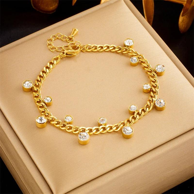 316 SS Golden Zircon Pendant Bracelet for Women Jewelry Accessory
