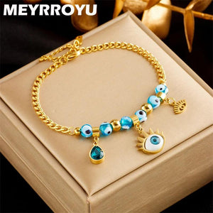 316 Stainless Steel Zircon Eyes Pendant Bracelet for Women