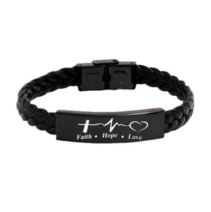 Engraved Leather Wristband Bracelet Faith Hope Love