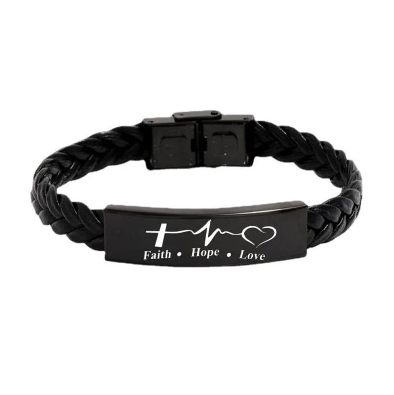 Engraved Leather Wristband Bracelet Faith Hope Love