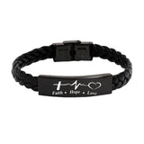 Engraved Leather Wristband Bracelet Faith Hope Love