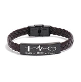 Engraved Leather Wristband Bracelet Faith Hope Love
