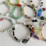 Natural Stone Bracelet with Amethysts Turquoises Tourmalines Aquamarines Beads
