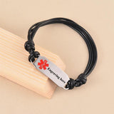 Adjustable Medical Alert ID Bracelet Stainless Steel LeatherRope MedicID