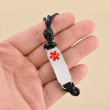 Adjustable Medical Alert ID Bracelet Stainless Steel LeatherRope MedicID
