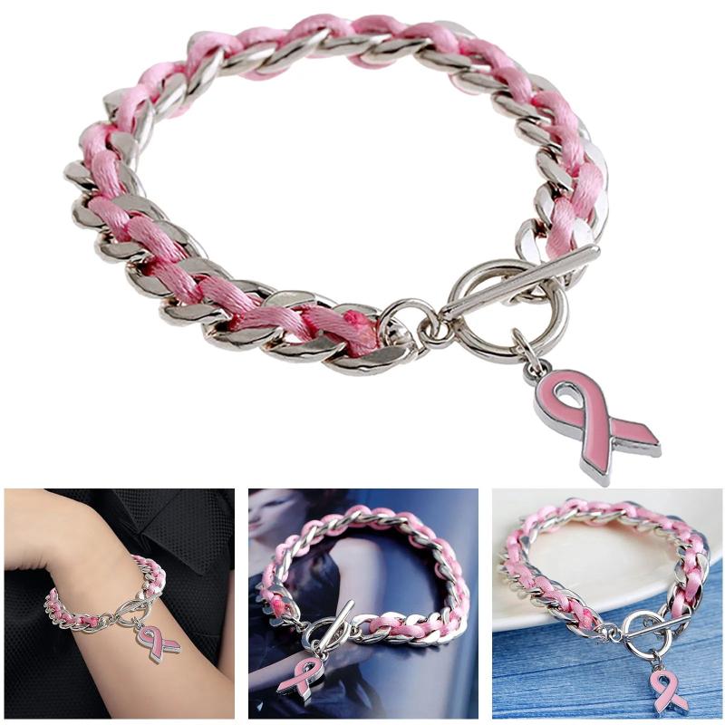 Breast Cancer Pink Ribbon Bracelet and Necklace Set