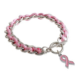 Breast Cancer Pink Ribbon Bracelet and Necklace Set