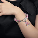 Breast Cancer Pink Ribbon Bracelet and Necklace Set