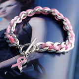 Breast Cancer Pink Ribbon Bracelet and Necklace Set