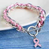 Breast Cancer Pink Ribbon Bracelet and Necklace Set