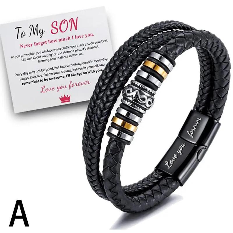 Love You Forever Leather Braided Bracelet with Gift Wristband Card