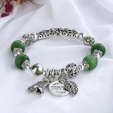 Opal Bracelet Cat Eye Beads with Leaf Pendant Jewelry Gift