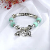Opal Bracelet Cat Eye Beads with Leaf Pendant Jewelry Gift