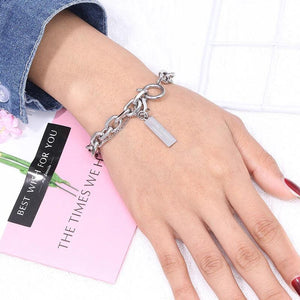 Cuban Chain Stainless Steel Heart Bracelet for Women Men
