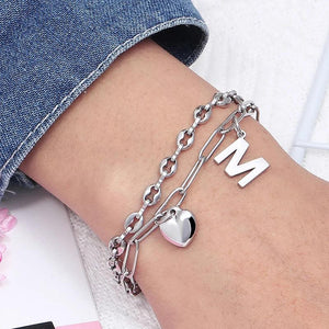 Cuban Chain Stainless Steel Heart Bracelet for Women Men