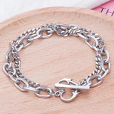 Cuban Chain Stainless Steel Heart Bracelet for Women Men