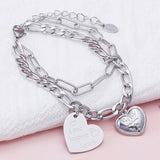 Cuban Chain Stainless Steel Heart Bracelet for Women Men