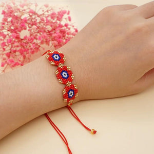 Hand Woven Flower Beaded Bracelet Adjustable Bohemia Unisex