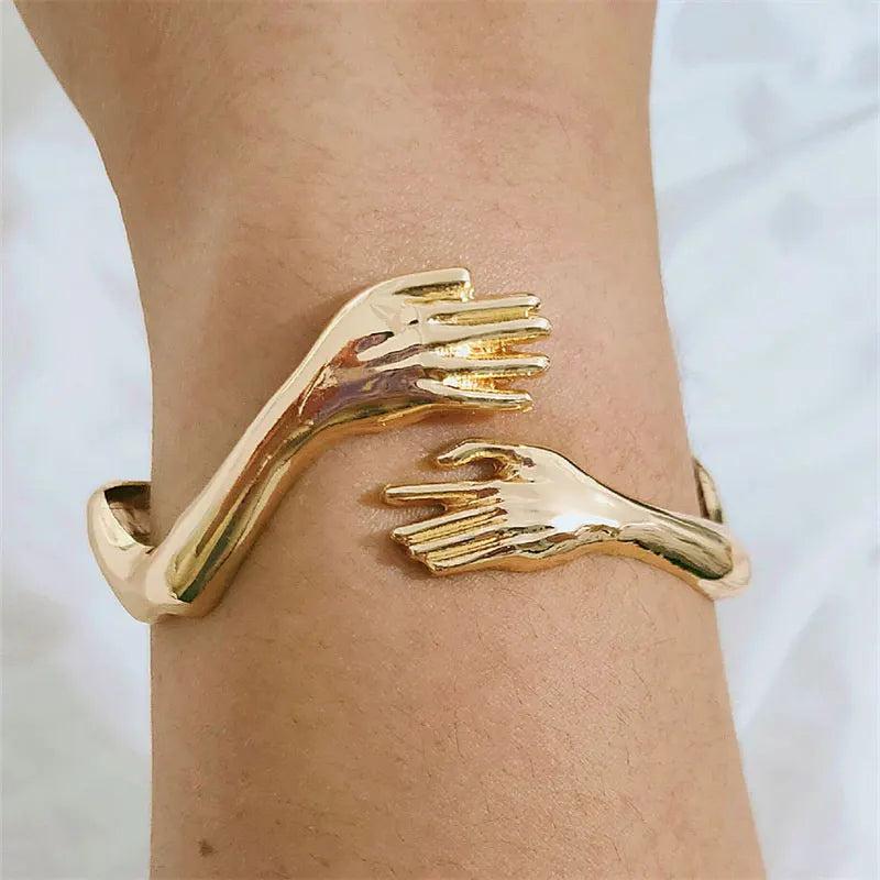 Hand Hug Bracelet Open Cuff Bangle Vintage Jewelry Gift for Couples