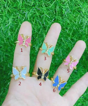 2pcs Butterfly CZ Crystal Rings Enamel Open Ring Jewelry