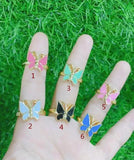 2pcs Butterfly CZ Crystal Rings Enamel Open Ring Jewelry