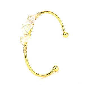 Copper Wire Wrap Stone Bangle Bracelet for Women