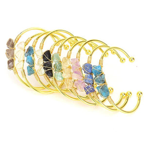 Copper Wire Wrap Stone Bangle Bracelet for Women