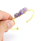 Copper Wire Wrap Stone Bangle Bracelet for Women