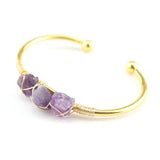 Copper Wire Wrap Stone Bangle Bracelet for Women