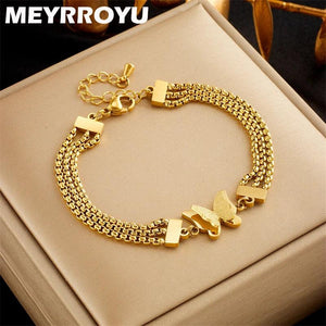 316 Stainless Steel Butterfly Pendant Bracelet For Women