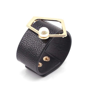 Punk Pearl Leather Bracelets Women Cuff Wrap Jewelry