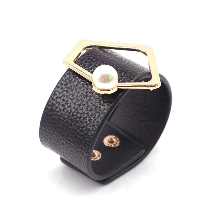 Punk Pearl Leather Bracelets Women Cuff Wrap Jewelry