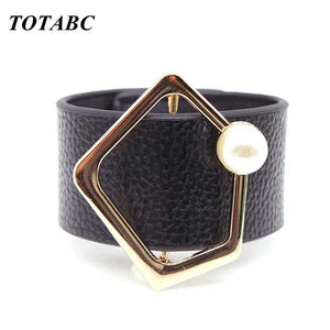 Punk Pearl Leather Bracelets Women Cuff Wrap Jewelry