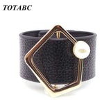 Punk Pearl Leather Bracelets Women Cuff Wrap Jewelry