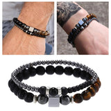 2PC Tiger Eye & Iron Square Bracelet Set Men/Women