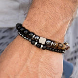 2PC Tiger Eye & Iron Square Bracelet Set Men/Women