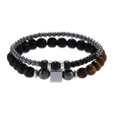 2PC Tiger Eye & Iron Square Bracelet Set Men/Women