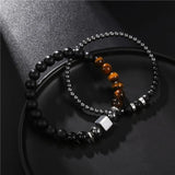 2PC Tiger Eye & Iron Square Bracelet Set Men/Women