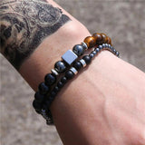 2PC Tiger Eye & Iron Square Bracelet Set Men/Women