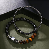 2PC Tiger Eye & Iron Square Bracelet Set Men/Women